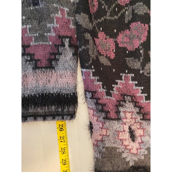 Vertigo Hooded Cardigan Sweater Floral & Geometric Pattern Small - Picture 8 of 8